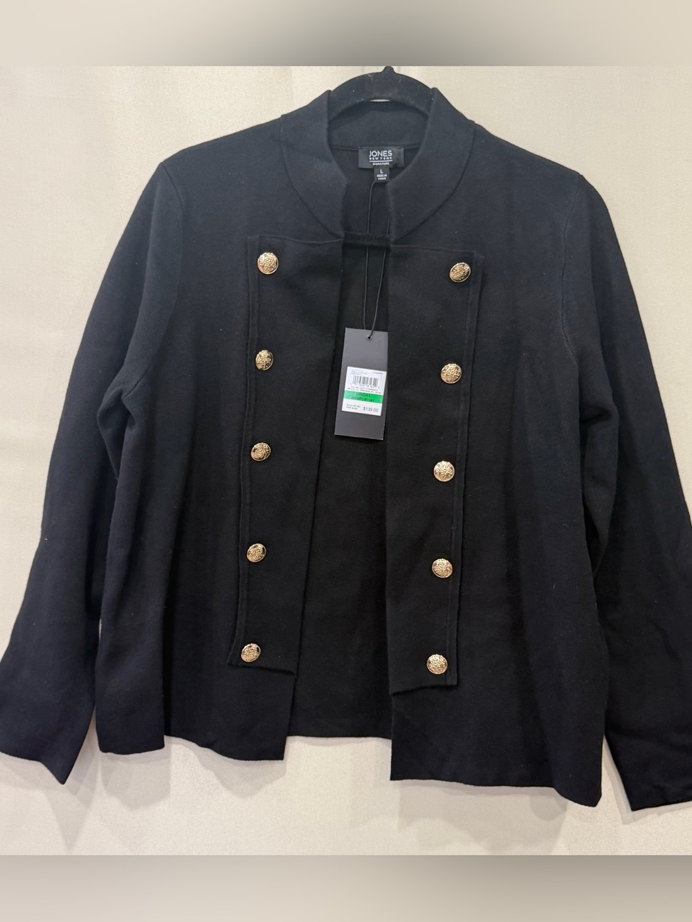 Jones New York Black Military-Button Knit Blazer
